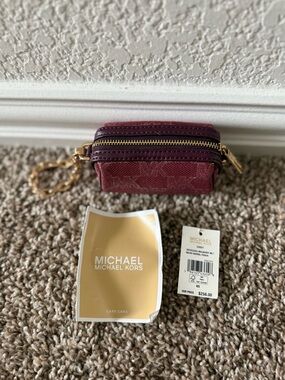 Michael Kors Zooey Mulberry Micro Pouch with Logo, Zipper & Gold Chain Strap